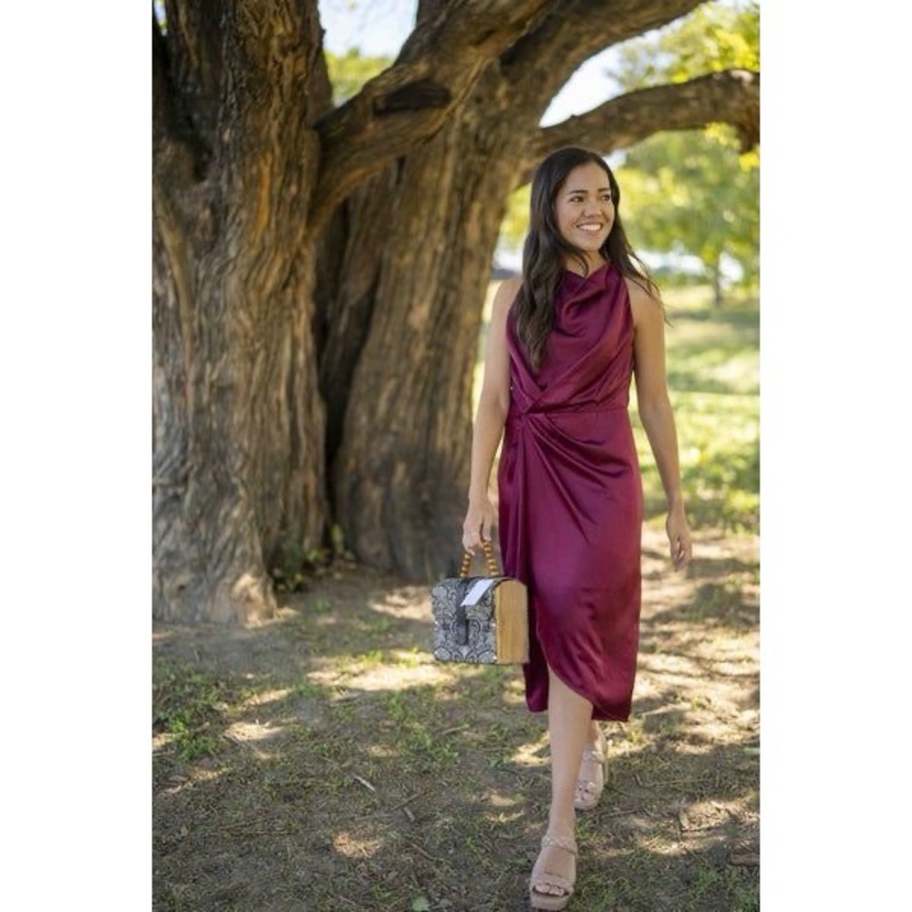 Elegant Burgundy Sleeveless Dress - Picture 2 of 5